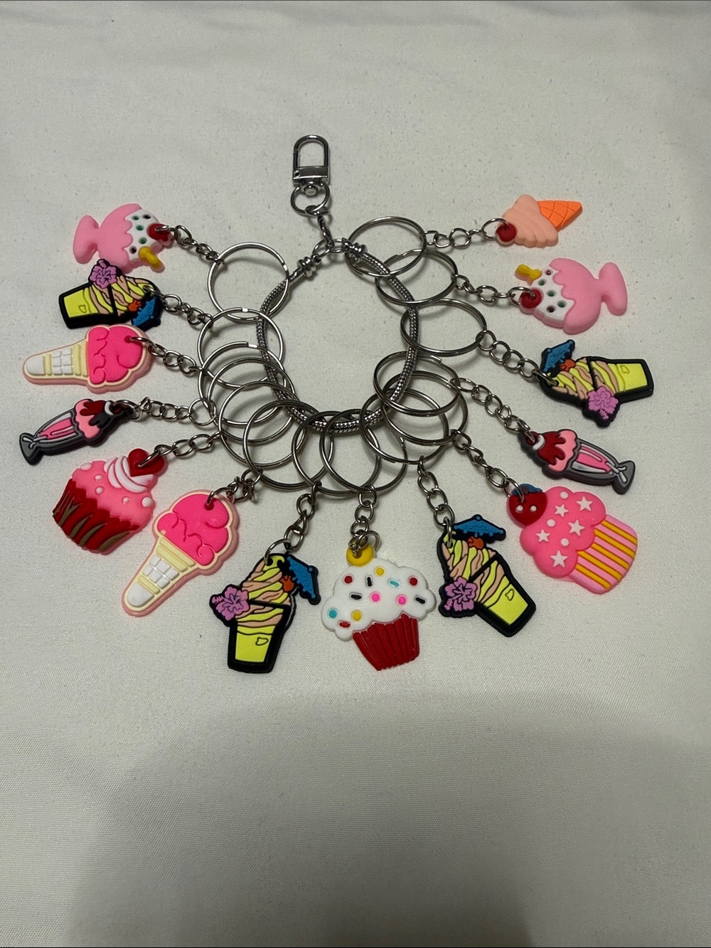 Sets of 14 Pieces Cute Pink Dessert Charm Keyring Pack of Assorted Sweets